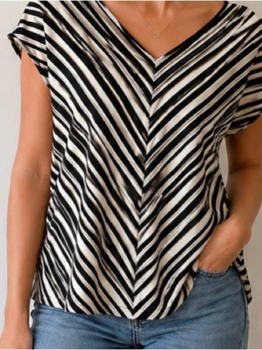 NWT: Dana Buchman Black & White Diagonal Stripe Short Sleeve Top
